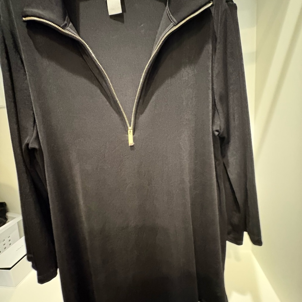 Chico's Travelers Black Zip-Up Long Sleeve Top, Tunic Size 2